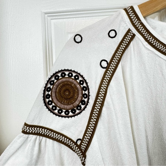 NWT Anthropologie RD & Koko White Embroidered Puff Sleeve Tie Closure Jacket M - Picture 6 of 10